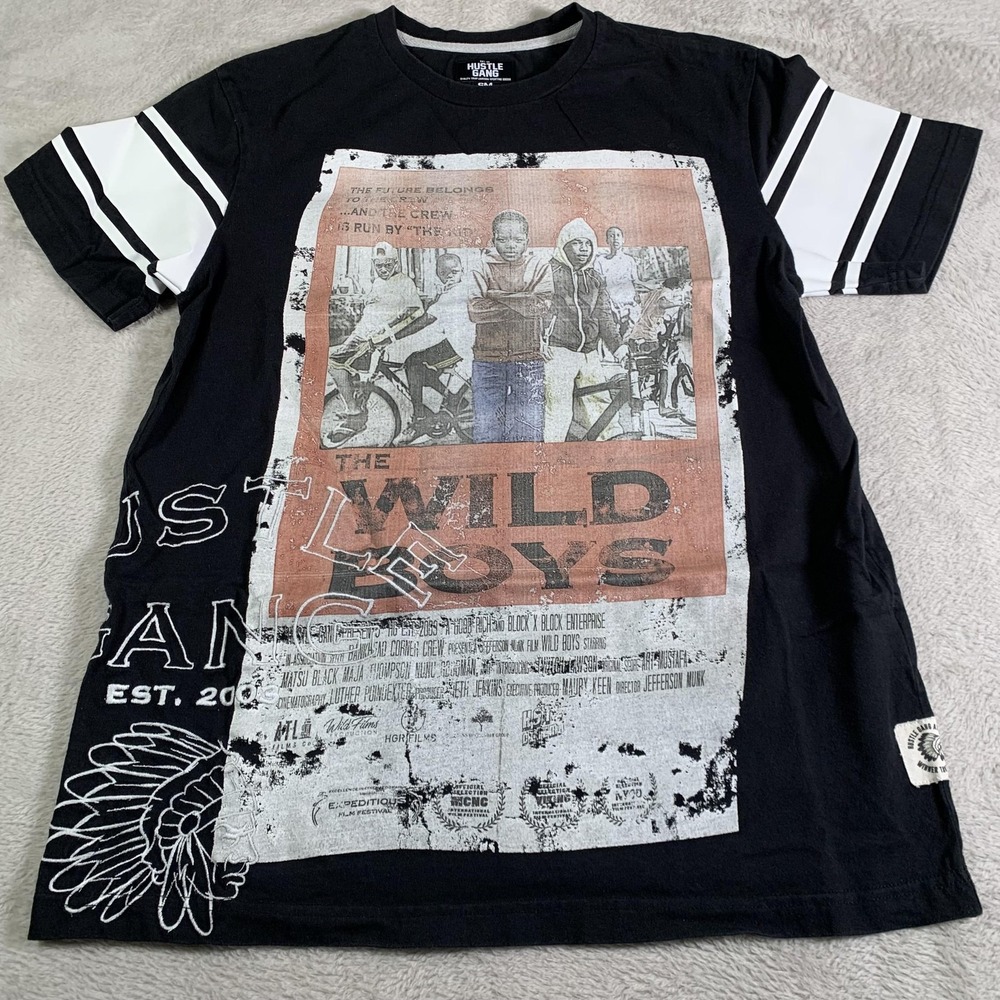 Hustle Gang Shirt Mens Small‎ Black Wild Boys Graphic Streetwear Tee Crewneck